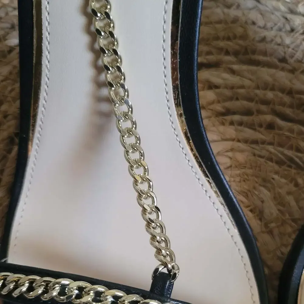 Jessica Simpson Qiven Chain T-Strap Dress Sandals,Black/Gold,9.5 - Picture 15 of 16